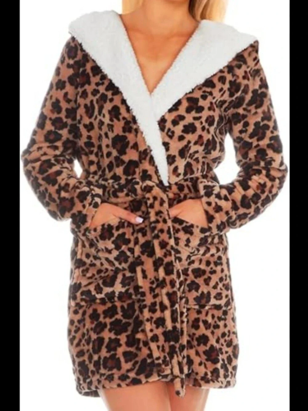 Plush Leopard Hooded Robe - Picture 2 of 3